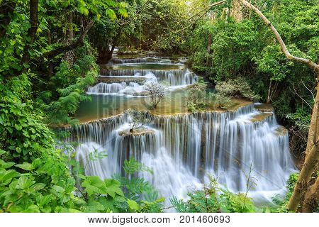 huay mae khamin waterfall in kanchanaburi province thailand