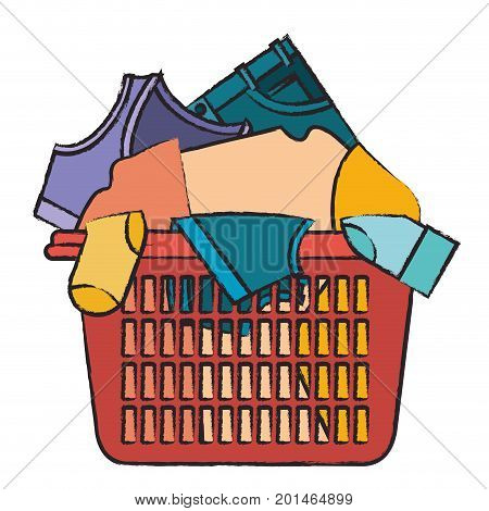 colored blurred silhouette of laundry basket with heap of clothes vector illustration