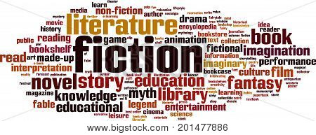 Fiction word cloud concept. Vector illustration on white