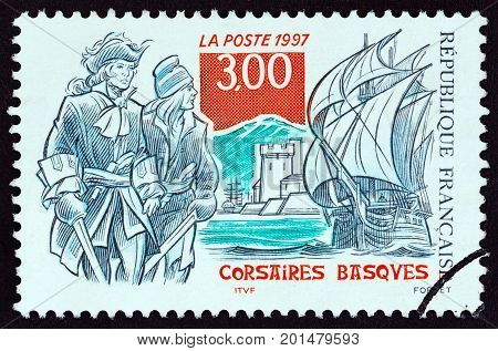FRANCE - CIRCA 1997: A stamp printed in France shows Basque corsairs, circa 1997.