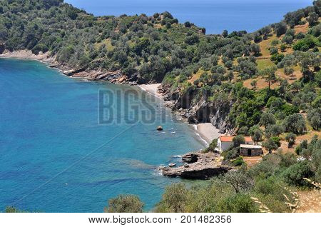 Coast of greek island Samos, with turquoise water, Greece