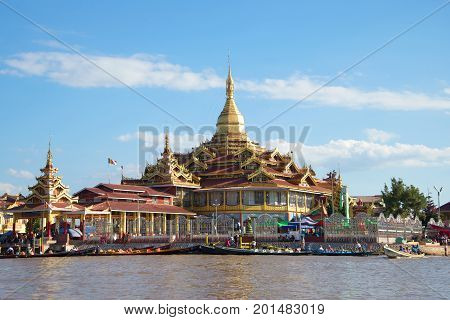 INLE LAKE, MYANMAR - DECEMBER 26, 2016: Buddhist temple Hpaung Daw U Pagoda on Inle lake