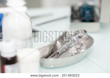 Dental tools on the table at dental office