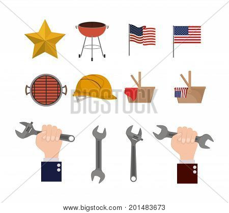 white background with set elements symbol happy labor day vector illustration