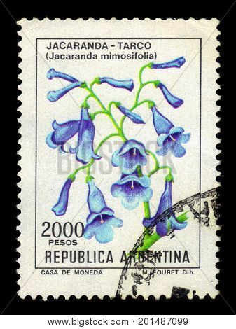 ARGENTINA - CIRCA 1983: a stamp printed in the Argentina shows blue jacaranda, jacaranda mimosifolia is a sub-tropical tree, series, circa 1983