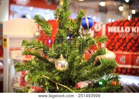 decorated christmas tree in a department store