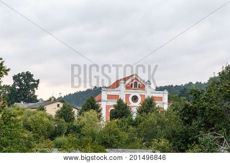 Vineyard Sabile City With Roofs, Meadows, Hill, Forest Trees, Abandoned Synagogue