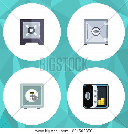 Flat Icon Strongbox Set Of Strongbox, Banking, Safe And Other Vector Objects