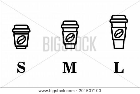 Coffee cup on the go. Coffee cups of different sizes. Vector icon set.
