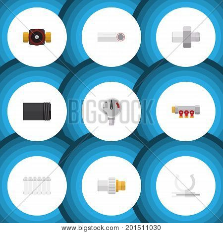 Flat Icon Sanitary Set Of Pipework, Connector, Tap And Other Vector Objects