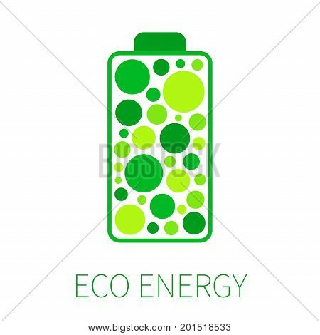 Color battery icon. Battery with color green circles on white background. eco energy.