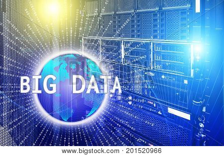 Big data concept. Servers and storage of modern data center