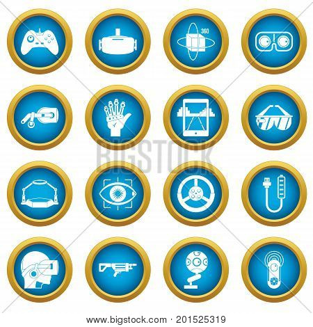 Virtual reality icons blue circle set isolated on white for digital marketing