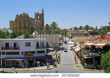 FAMAGUSTA (Gazimagusa), NORTHERN CYPRUS - JULY 24, 2017: View on the Famagusta Port from The Old town wall of Famagusta (Gazimagusa)