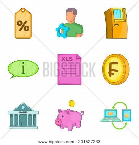 Cash accounting icons set. Cartoon set of 9 cash accounting vector icons for web isolated on white background