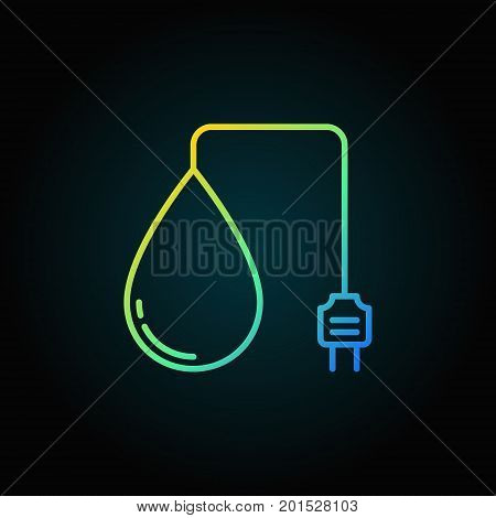 Hydropower outline colorful icon - vector water drop with socket concept sign on dark background