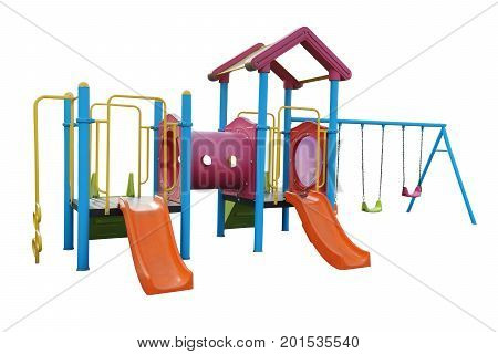 Playground for children in the yard isolated on white background