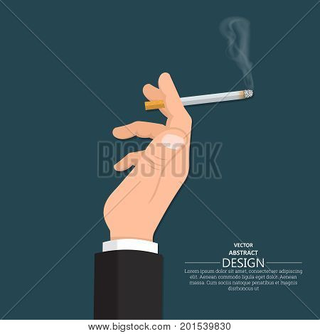 The male hand keeps the smoking cigarette in a suit.Fight against smoking. Smoking area.No to addictions.Vector illustration with the place for the text.
