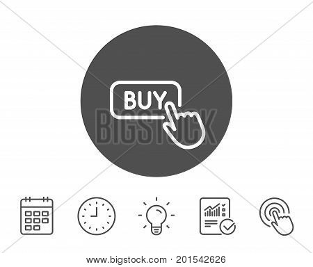 Click to Buy line icon. Online Shopping sign. E-commerce processing symbol. Report, Clock and Calendar line signs. Light bulb and Click icons. Editable stroke. Vector
