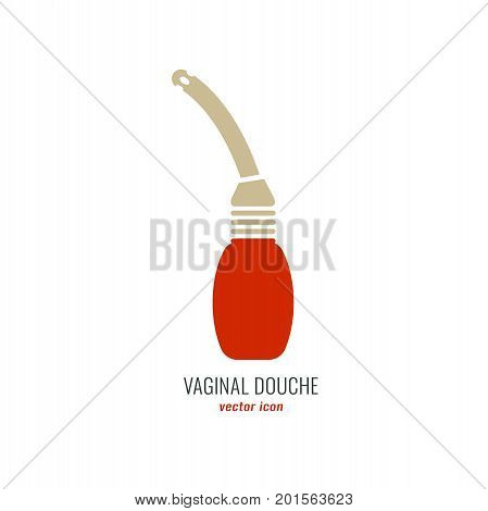 Contraception method douche, lavement. Medical birth control. Contraceptive pictogram. Flat vector illustration in red and beige colours isolated on white background