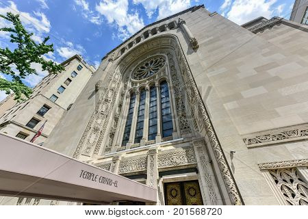 New York City - June 25 2017: Temple Emanu-El was the first Reform Jewish congregation in New York City and because of its size and prominence has served as a flagship congregation in the Reform branch of Judaism.