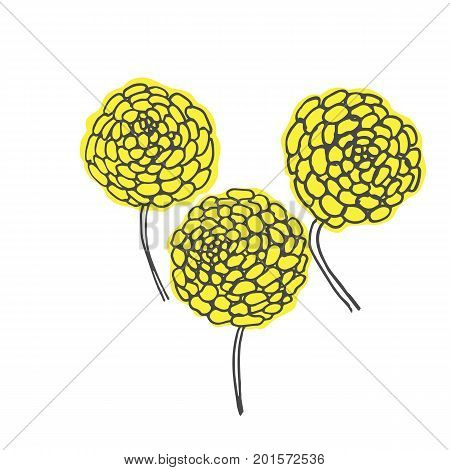 Hand drawn vector flower with watercolor splashes with freehand textures and nature floral motifs in pastel colors isolated on white background.