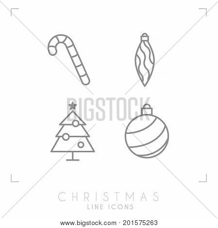 Thin line christmas icons. Decoration ball christmas tree candy cane. Simple trendy design.