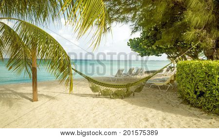 Panorama of Seven Mile Beach on Grand Cayman island the Caribbeans