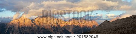 Evening view of gruppo del Sorapis South Tirol dolomites mountains Italy
