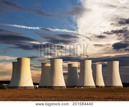 Evening colored sunset view of Nuclear power plant Jaslovske Bohunice - Slovakia