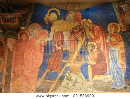 Fresco In Crypt Of Siena Cathedral - Jesus Taken From The Cross