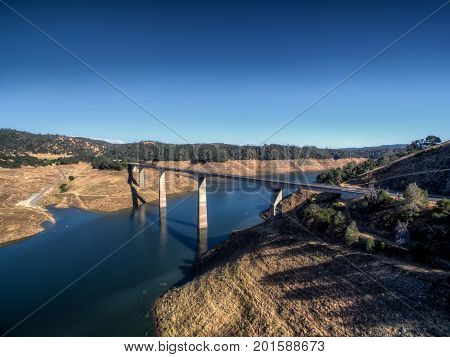 Aerial View of the James E Roberts Memorial Bridge near Yosemite National Park sammer time.