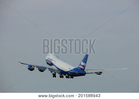 Amsterdam the Netherlands - June 2nd 2017: VQ-BWY Silk Way West Airlines Boeing 747 taking off from Polderbaan Runway Amsterdam Airport Schiphol
