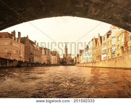Poortersloge, aka Burghers Lodge, at Spiegelrei canal in Bruges, Belgium