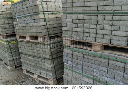Packages With Paving Tiles On The Construction Site