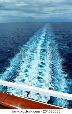 Foam trail left by cruise ship passage