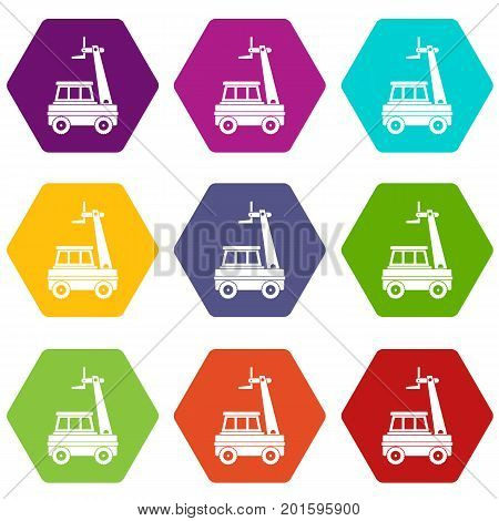 Cherry picker icon set many color hexahedron isolated on white vector illustration