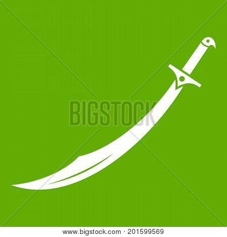 Scimitar sword icon white isolated on green background. Vector illustration