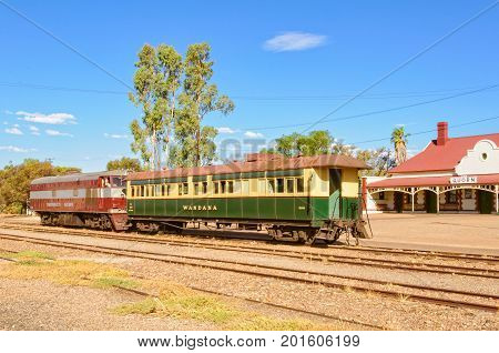 Vintage train and carriage at Quorn Railway Station, SA, Australia, 9 February 2013