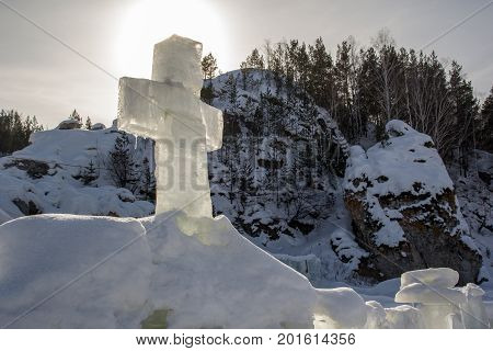 ice cross in a cold winter morning, Russia's baptism