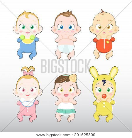 Six Cute Babies Boy and Girl Illustration