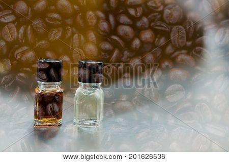 Coffee Tasting With Reference Flavor. Aroma Perception In Coffee. Bottle Of Fragrance For Taster To