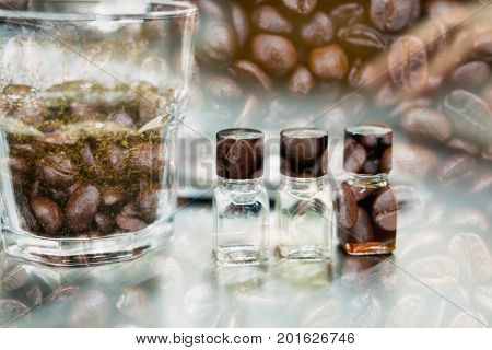 Glass Of Coffee For Taster To Smell And Taste Aromatic And Flavor Wheel. Aroma Perception In Brewed