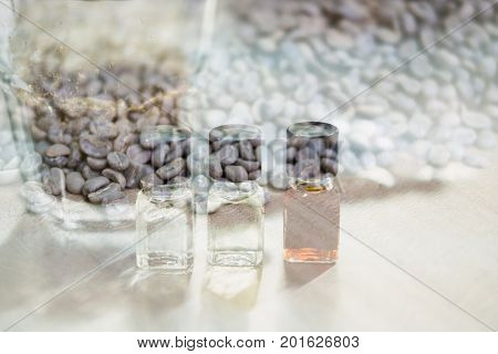Glass Of Coffee For Taster To Smell And Taste Aromatic And Flavor Wheel. Aroma Perception In Brewed