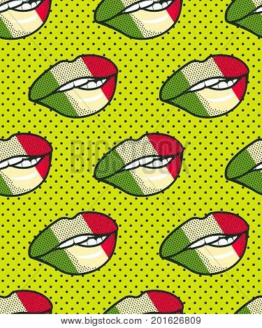 Vector illustration seamless pattern of the national flag on female lips