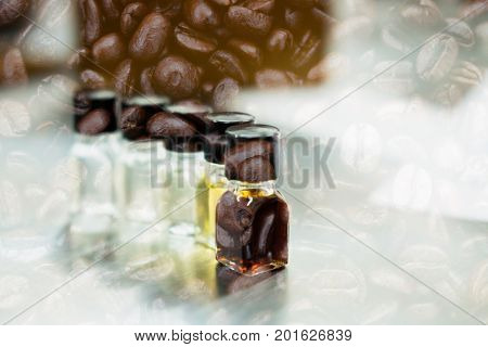 Coffee Tasting With Reference Flavor. Aroma Perception In Coffee. Bottle Of Fragrance For Taster To