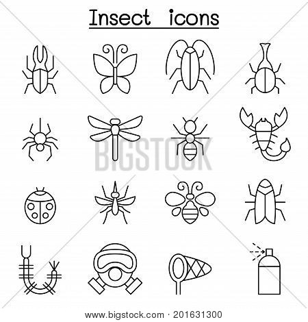 Insect & bug icon set in thin line style