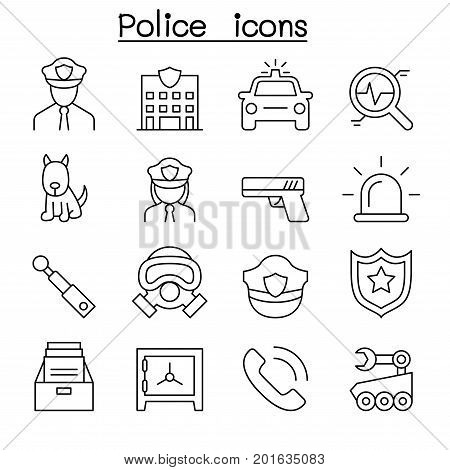 Police icon set in thin line style