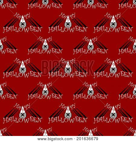 red Seamless pattern with a black and grey spider on Halloween. vector