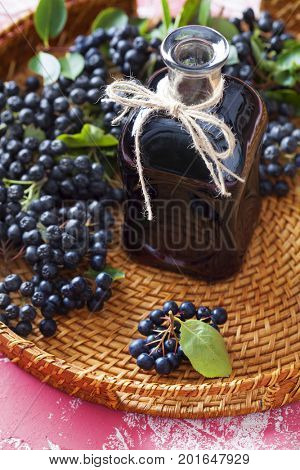 homemade chokeberry juice or liqueur - food and drink